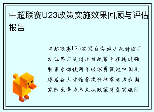 中超联赛U23政策实施效果回顾与评估报告